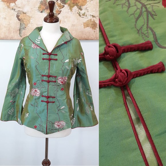 Vintage Jackets & Blazers - Vtg 80s traditional Asian inspired silk blazer